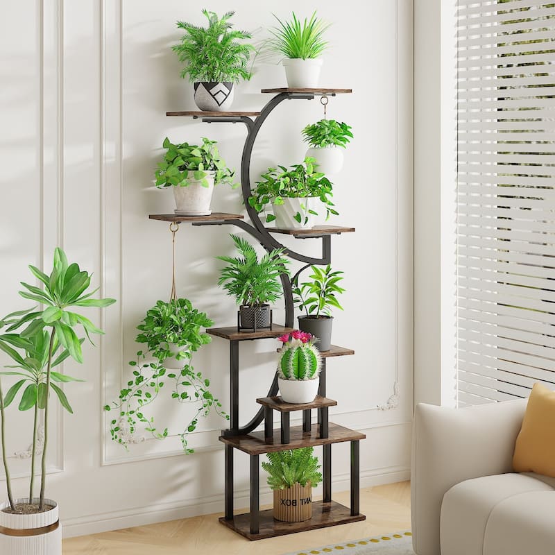 VECELO Indoor Plant Stand with Grow Lights 4 Styles 6/7/9 Shelves Adjustable Timer & Brightness Decorative Rack for Living Room