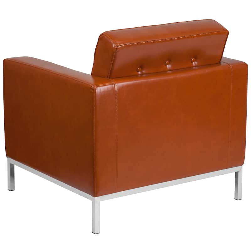 Button Tufted LeatherSoft Chair with Integrated Stainless Steel Frame