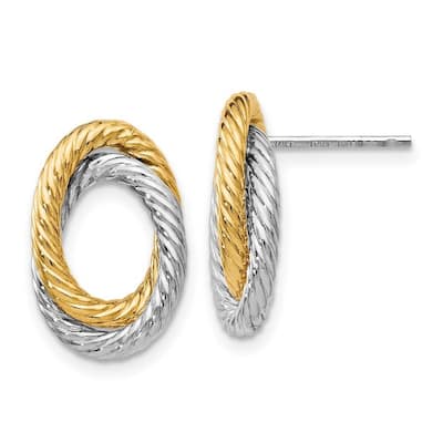 Curata 14k Two-tone Gold Textured Double Oval Post Earrings - 15x10mm