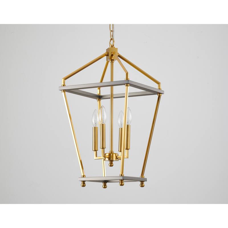 5-Light Antique Brass and Grey Metal Frame Chandelier
