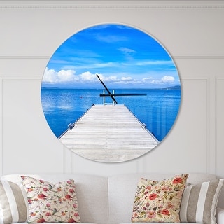 Designart 'Large Wooden Pier' Oversized Coastal Wall CLock