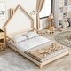preview thumbnail 1 of 7, Full Size Montessori Floor Bed with Handrails for Kids, Wooden House-Shaped Headboard Floor Bed Frame with Wood Slats Support Natural - Full