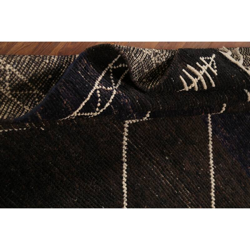 Dark Brown Trellis Moroccan Oriental Area Rug Hand-Knotted Wool Carpet - 5'11"x 9'7"