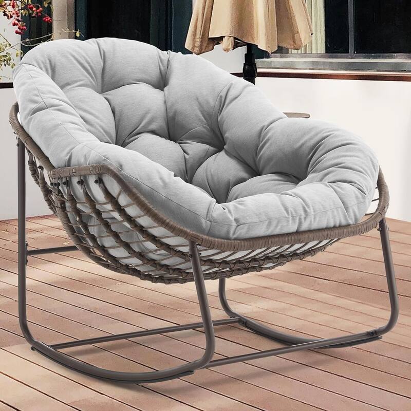 Outdoor rattan rocking chair, padded penguin rocking chair,lounge chair Outdoor for Front Porch,Living Room,Patio,Garden