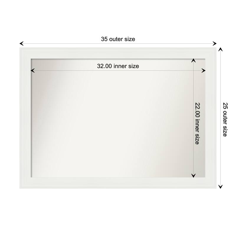 Vanity White Narrow Framed Non-Beveled Custom Wall Mirror, Bathroom Vanity Mirror - Outer Size: 35.5 x 25.5