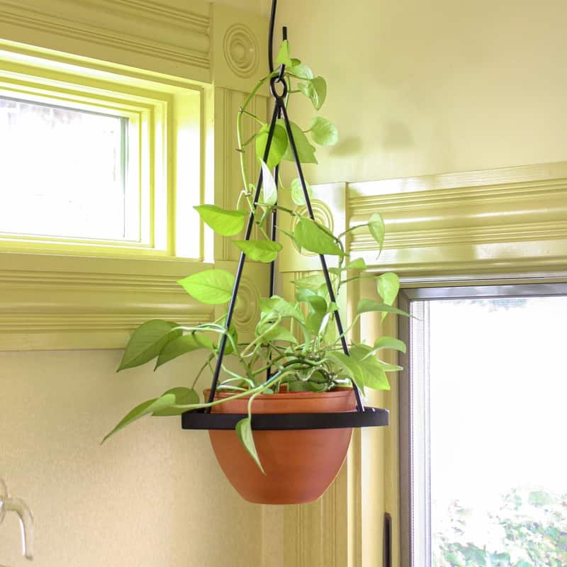 Achla Designs 22.25"H Black Wrought Iron Lina Hanging Planter w/ Burnt Sienna Galvanized Steel Pot