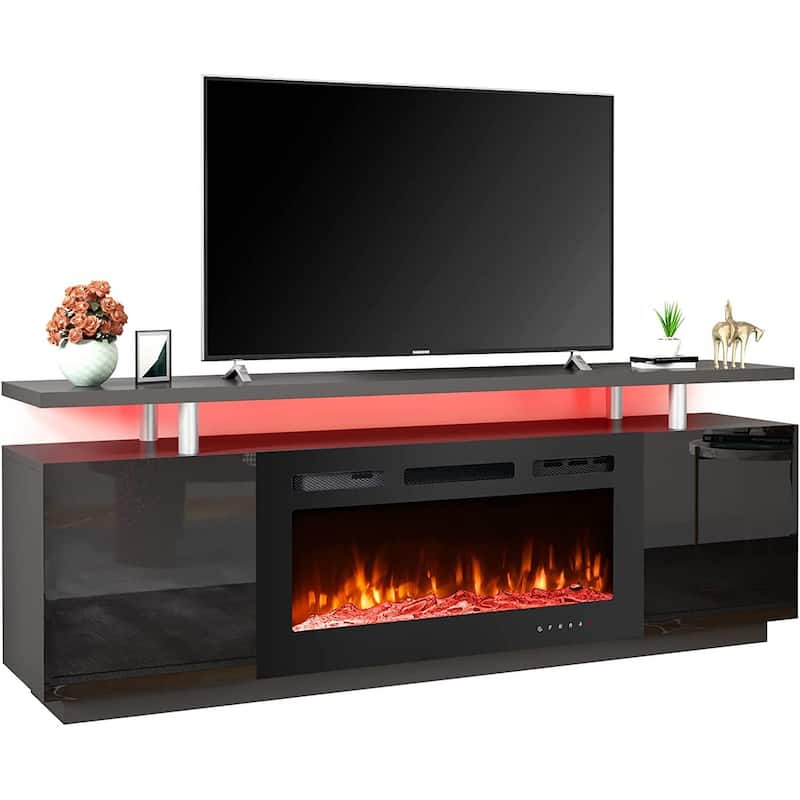 EROMMY 70'' Fireplace TV Stand with 36'' Electric Fireplace, TV Console for TVs up to 80'' for Living Room, Black - 36"