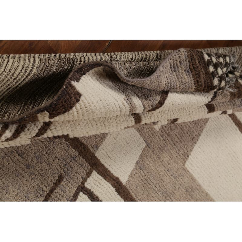 Moroccan Abstract Area Rug Hand-Knotted Geometric Wool Carpet - 8'10"x 12'2"