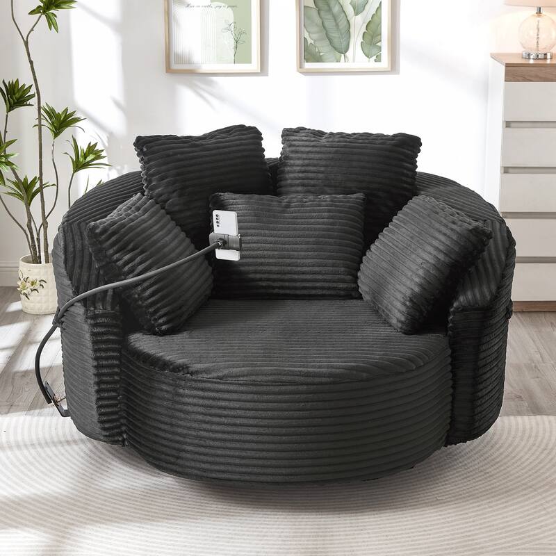 360° Swivel Chair Accent Barrel Chair Corduroy Round Sofa Chair