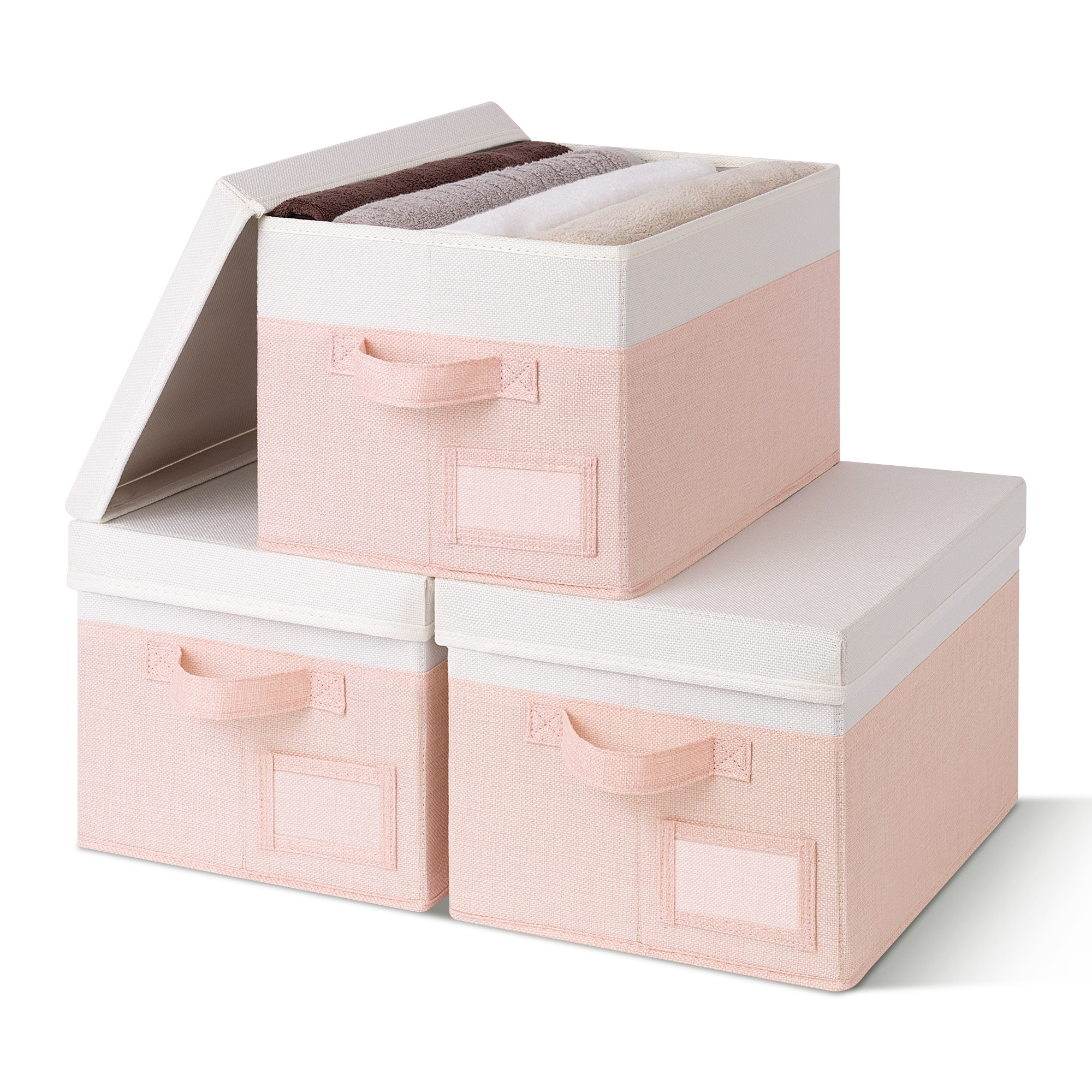 Fabric Storage Bins with Lids & Label Holder, Stackable Design, Set of 3
