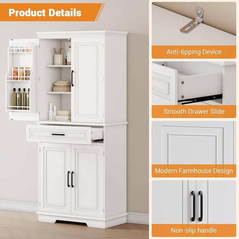72in Kitchen Storage Pantry Cabinet for Dining Room,Adjustable Shelves