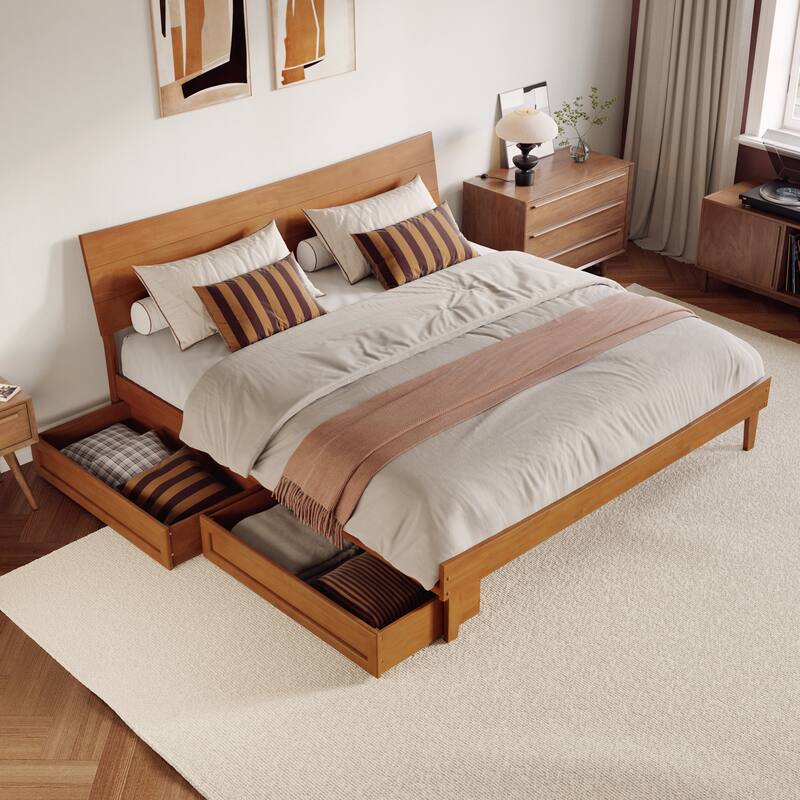 Phoenix Wood Platform Bed with Storage Drawers