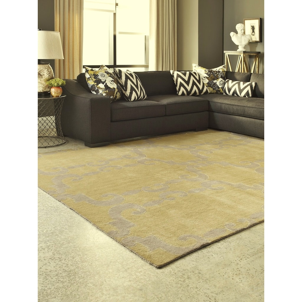 Modern Yellow Hand-Knotted Wool & Viscose Area Rug