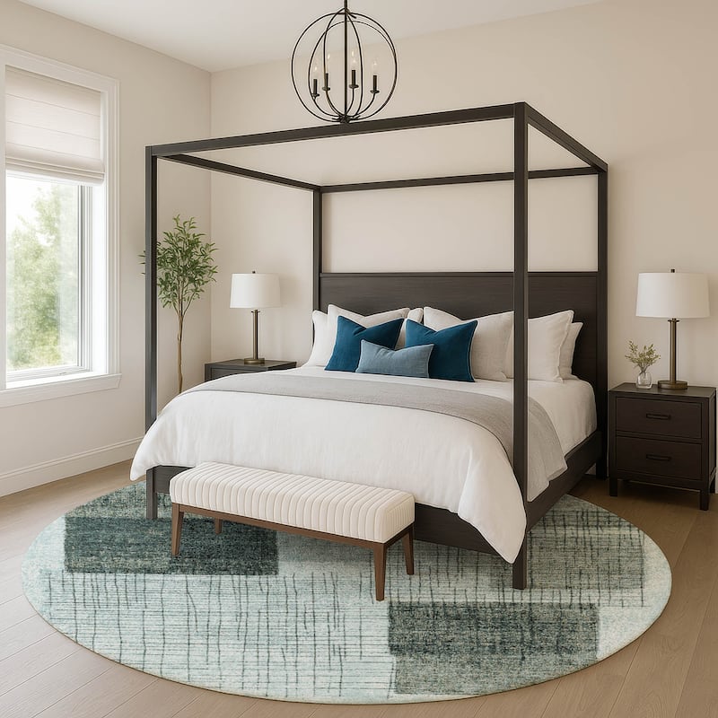 Premium Washable Super Soft Geo Hatch Mayfield Rug - Teal - 8' x 8'