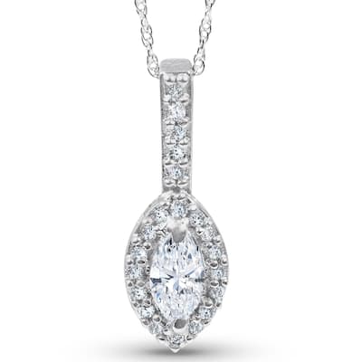1/2CT Marquise Halo Pave Lab Grown Diamond Solitaire Pendant White Gold