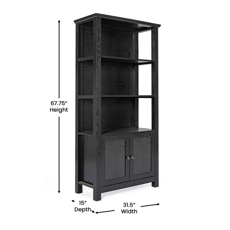 3 Tier Farmhouse Style Storage Cabinet Bookshelf with Glass Doors