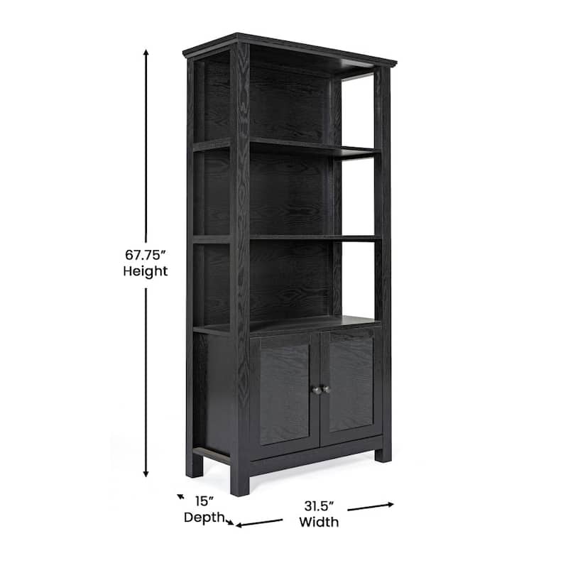 Modern Farmhouse Bookcase with Open Shelving and Glass Door Cabinet