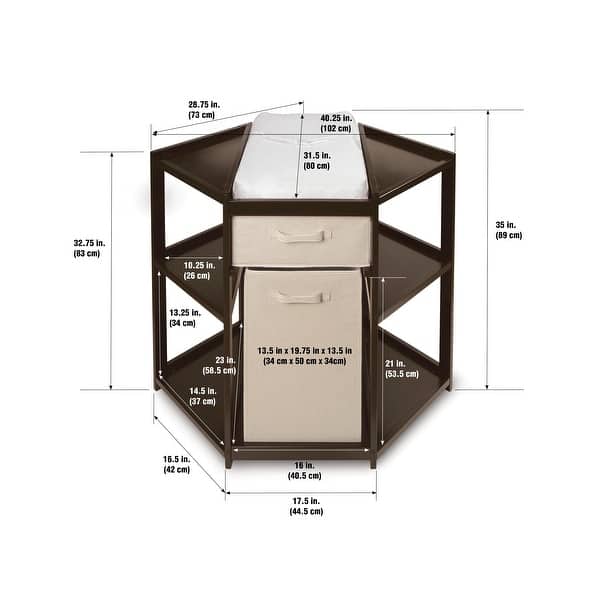 dimension image slide 0 of 3, Diaper Corner Baby Changing Table with Hamper and Basket