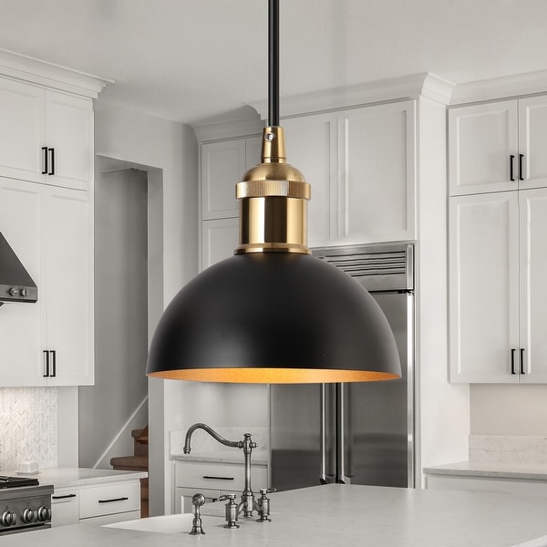 Savonnerie Modern Industrial 1 Light Dome Black Gold Metal Pendant Light for Kitchen Island 6 D x 6 H