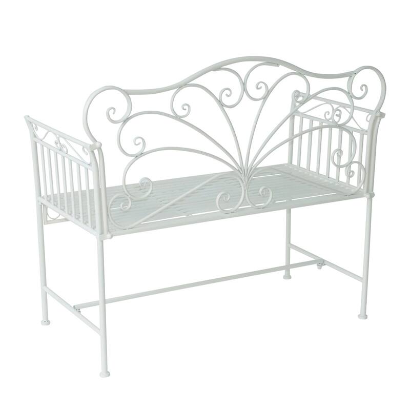 White Outdoor Garden Bench with Armrests for Patio - 44.75" L x 19.75" W x 37.75" H