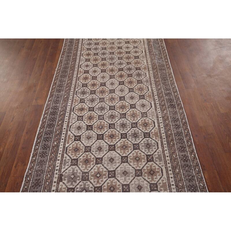 Distressed Balouch Persian Vintage Runner Rug Handmade Wool Carpet - 3'2" x 9'5"