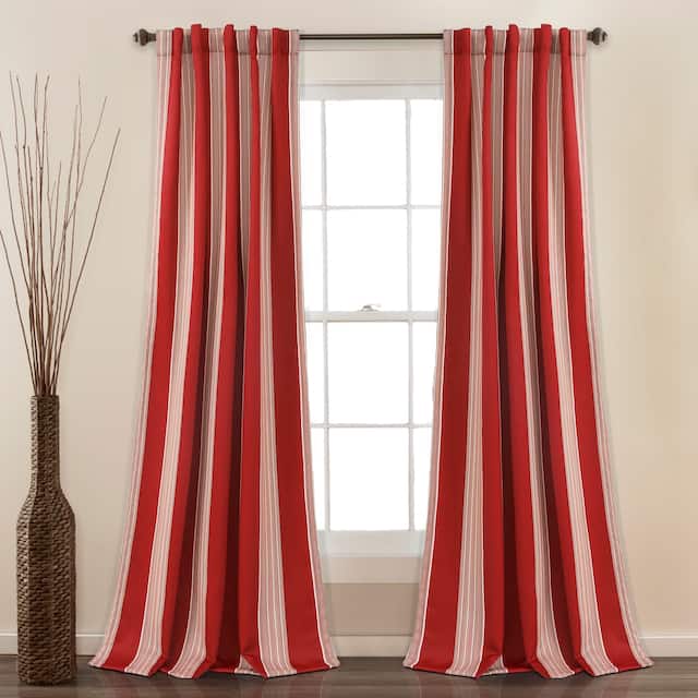 Lush Decor Julia Striped Room Darkening Window Curtain Panel Pair - 84 Inches - Red