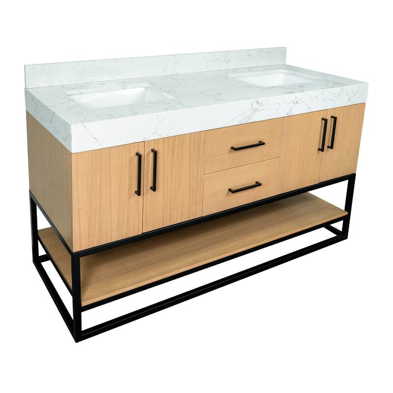 KitchenBathCollection Ellis 60" Double Bathroom Vanity with Engineered Marble Top
