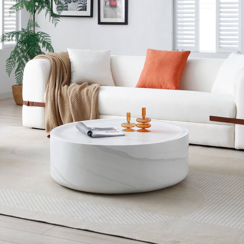 31.49'' Round Ccoffee Table, Sturdy Fiberglass Table for Living Room