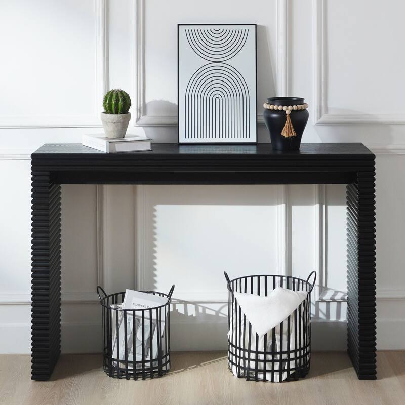 47" Modern Black Narrow Console Table with Ribbed Design