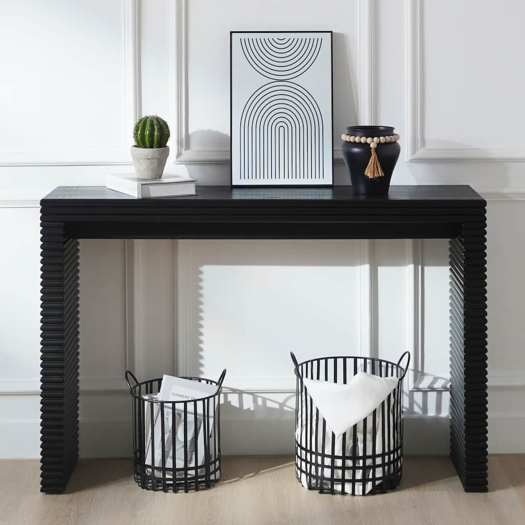 Modern Black Console Table with Ribbed Design