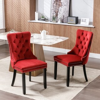 High-end Tufted Velvet Dining Chair with Wood Legs (Set of 2) - Bed ...