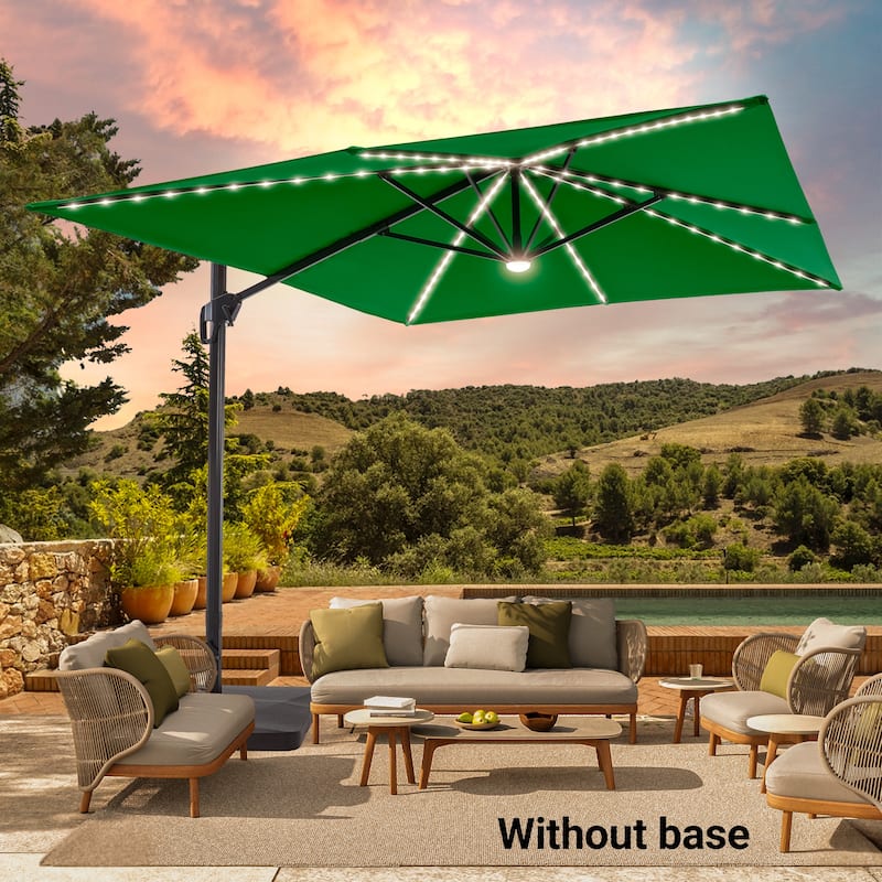 BONOSUKI 11.5x9FT LED Cantilever Patio Umbrella with 360 Rotation - Kelly Green