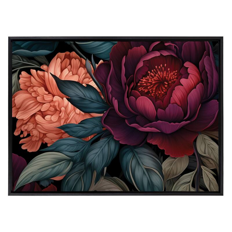 Kate and Laurel Sylvie Dark Academia Floral in Rich Jewel Tones Framed Canvas by The Creative Bunch Studio