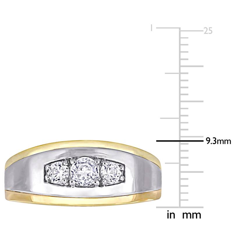 Miadora 5/8 CT TGW Created White Sapphire 3-Stone Mens Ring in 10k White and Yellow Gold