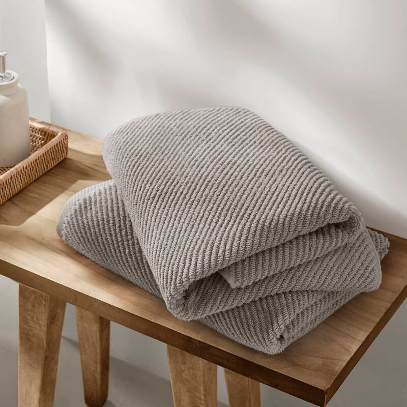 Madison Park Diagonal Ribbed Cotton Quick Dry Towel Set - 4 Bath Towels:30"W x 56"L - Grey