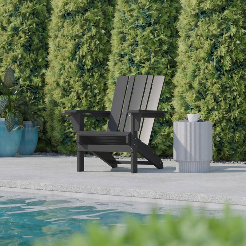 Commercial Grade All-Weather Adirondack Chair with Swiveling Cupholder