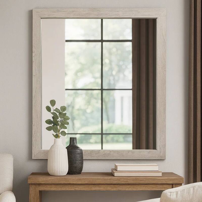 Transitional Style Square Mirror with Wooden Frame, Brown