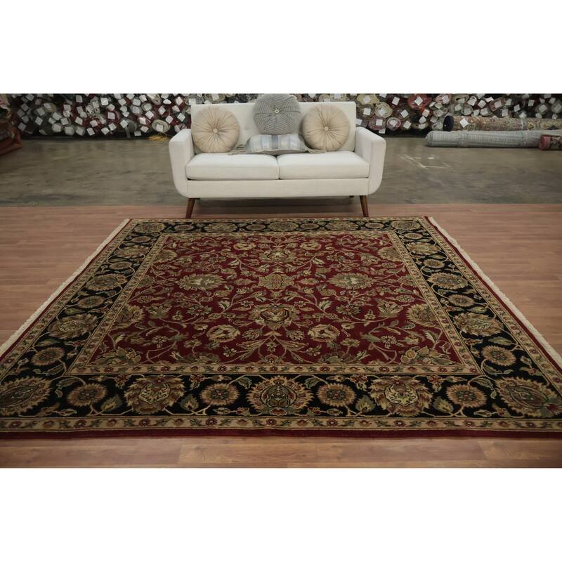 Hand Knotted Oriental 100% Wool Carpet Traditional All-Over Red Agra Area Rug - 7' 10'' X 7' 11''