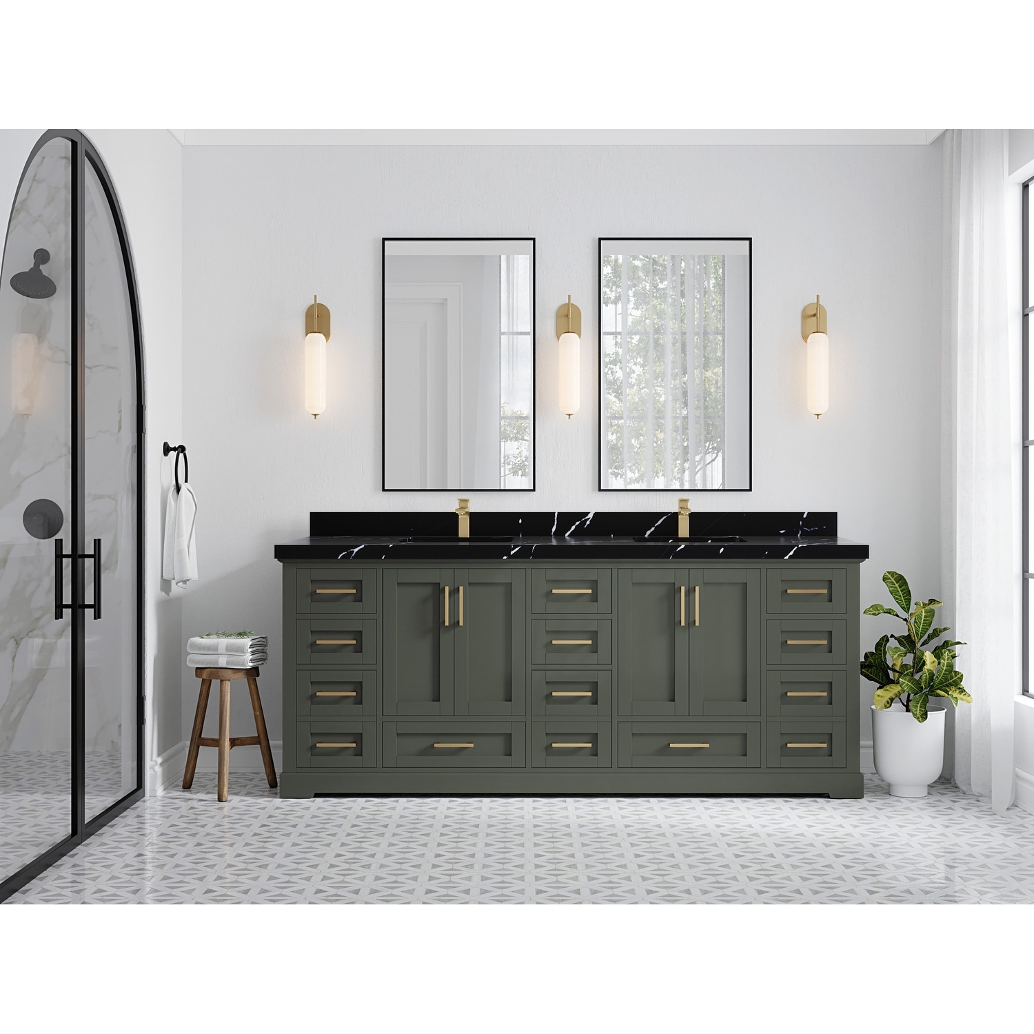 Willow Collection 84 in W x 22 in D x 36 in H Boston Double Bowl Sink Bathroom Vanity with Countertop