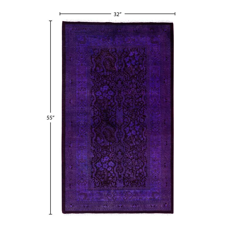 Overdyed One-of-a-Kind Hand-Knotted Runner Rug - Purple - 2' 8" x 4' 7"
