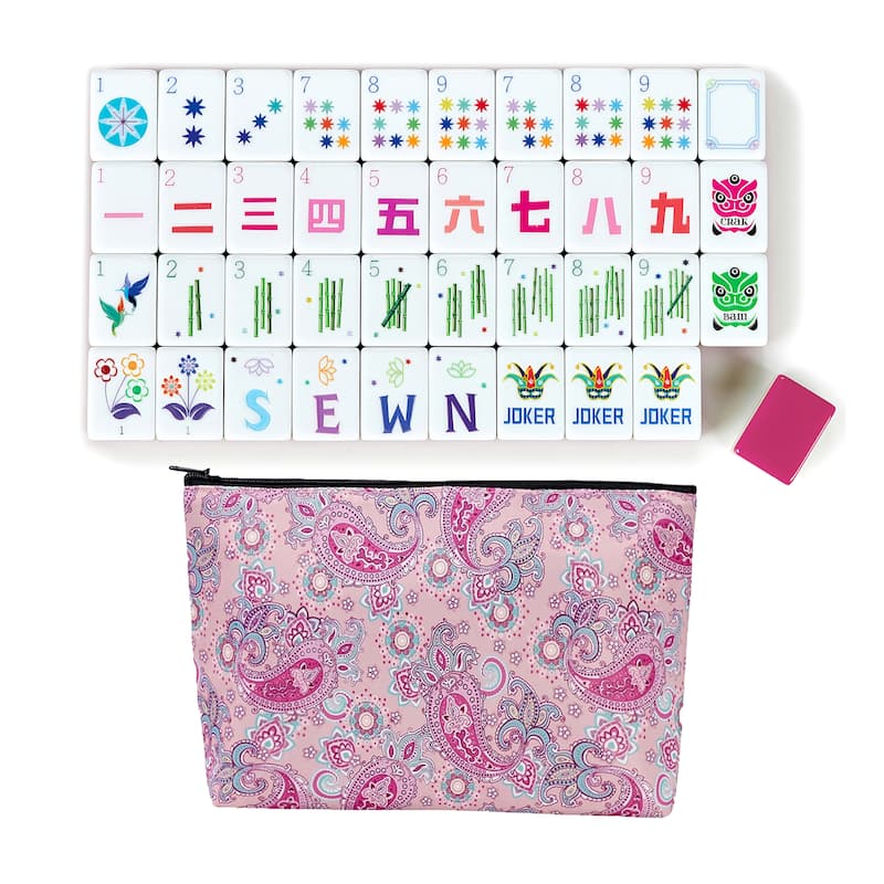 Sweet Jojo Designs American Mahjong Tile Set (160pc) 1.25in. Layered Acrylic with Paisley Travel Bag - Beautiful Luxury Pink
