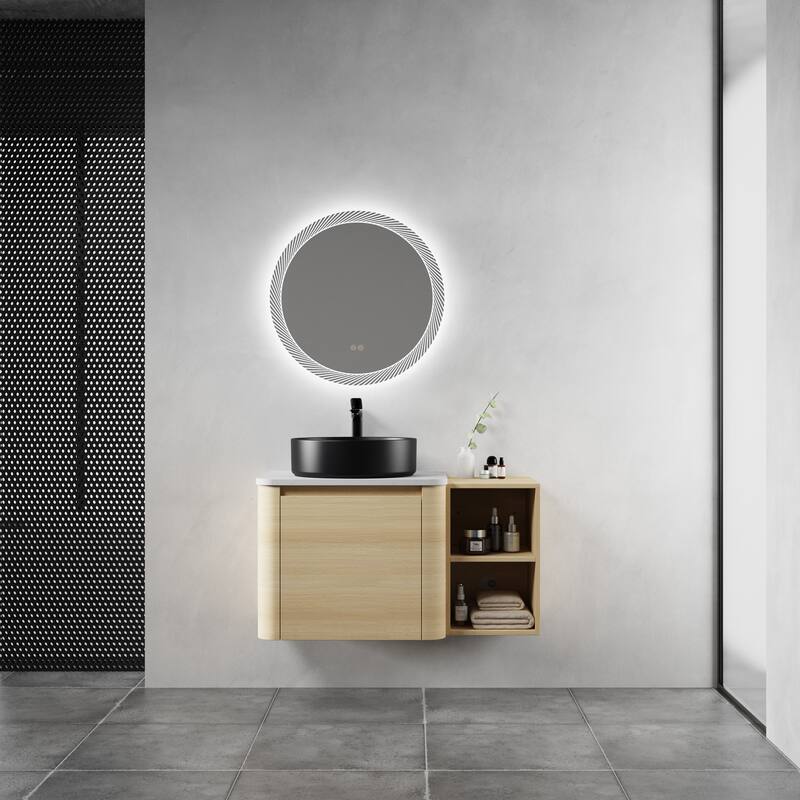 24" Wall Mounted Floating Cabinet /Side Cabinet Combo, Rectangular Vanity, Small Bathroom Sink With Single Faucet Hole - Black