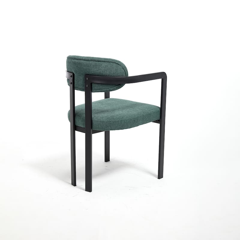 Modern Dining Room Chairs Set of 2, Mid-Century Upholstered Boucle Kitchen Dining Chairs With Black Metal Legs