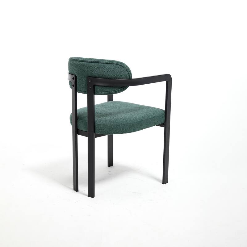 Modern Upholstered Dining Chairs Set of 2 with Black Metal Legs and Curved Backrest