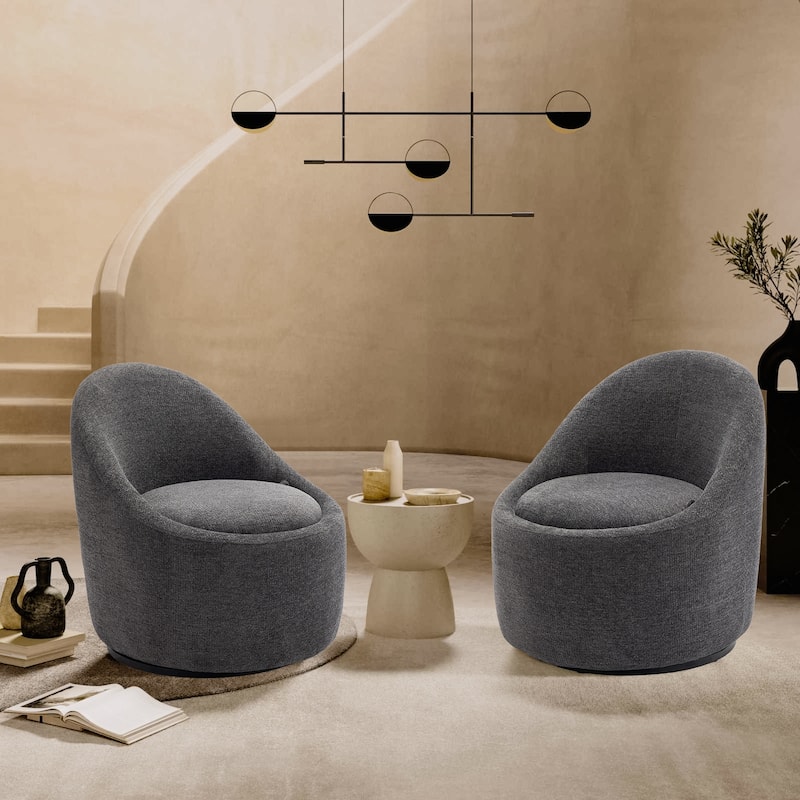 Modern Barrel Swivel Accent Chair - 360° Rotation & Hidden Storage Ottoman, Compact for Small Spaces