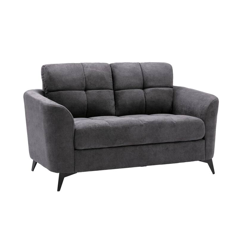Velvet Upholstered Loveseat with Metal Legs - Gray/Black