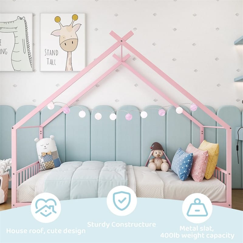 Twin Size Montessori Floor Bed Metal House Bed Frame For Kids