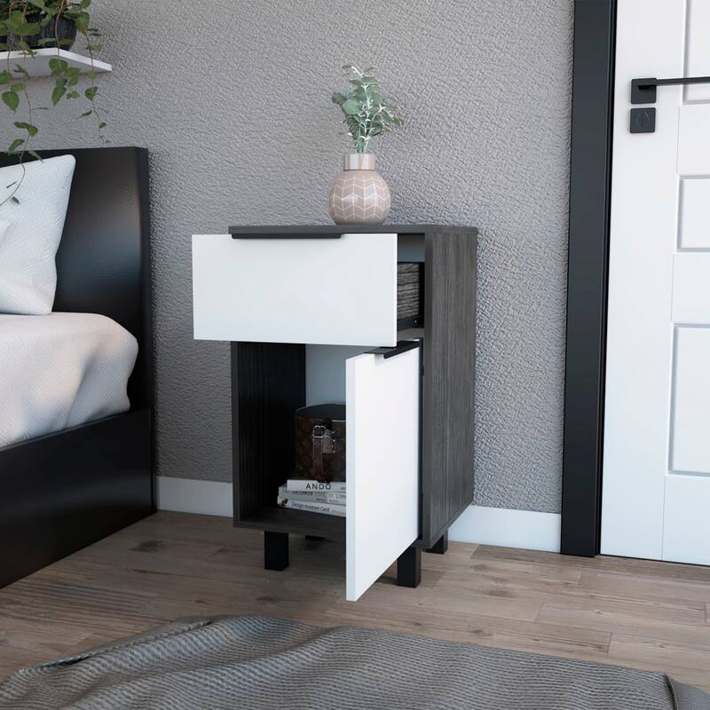 Osbourne 1-Drawer Nightstand Smokey，Suitable for bedrooms,living rooms,apartments