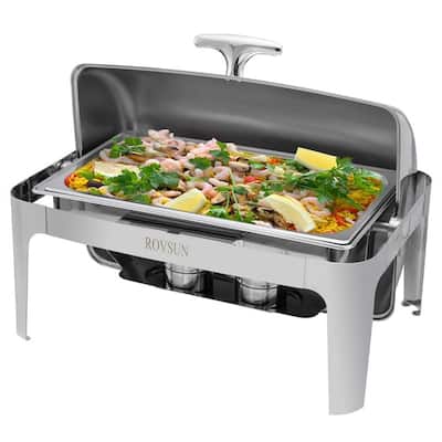 1/2 Set 9Qt Full Size Roll Top Stainless Steel Rectangular Chafer Buffet Chafing Dish