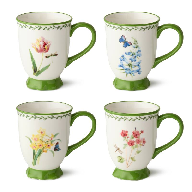 Certified International Mirabella 16 oz. Footed Mugs, Set of 4 Assorted Designs